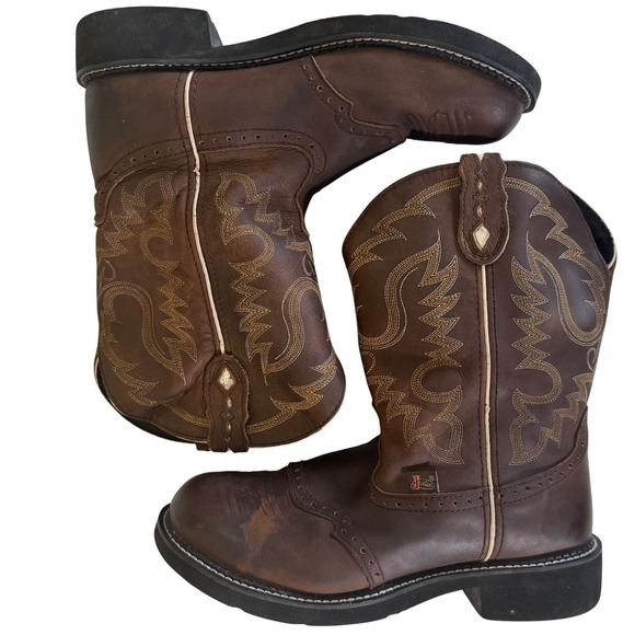 Justin Gypsy L9909 Brown Leather Western Boots Women's Sz 11B Round Toe 9" Shaft - Picture 4 of 11
